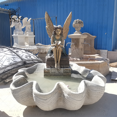 Brass Garden Fairy Statues Bronze Fountain Marble Shell Pool Fountains Metal Art Life Size Decorative Outdoor