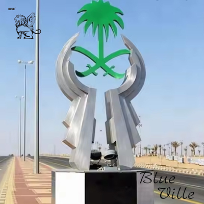 Huge Stainless Steel Sculpture Urban Saudi Arabia 2030 Future City Building Metal Giant Statue Outdoor Large