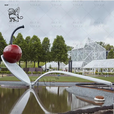 Stainless Steel Spoon Sculptures Art Metal Landscaping Cherry Statue Large Size Outdoor Square Decorative