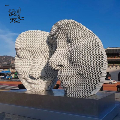 Stainless Steel Garden Smiling Face Sculpture Metal Face Statue White Steel Pipe Welding Modern Art Abstract Outdoor