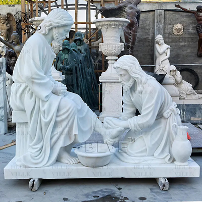 Marble Jesus Washing His Disciple'S Feet Sculpture Life Size White Marble Jesus Washing Feet Statue Religious