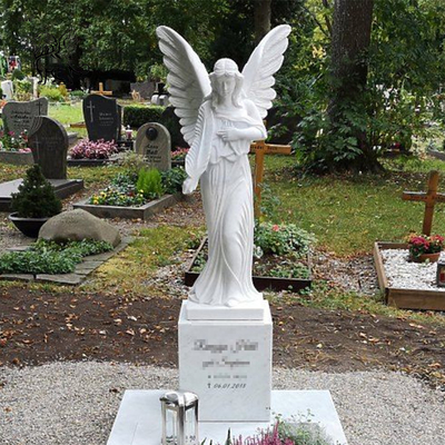 Life Size Cemetery Angel Statues Monument White Marble Sculpture Custom Outdoor