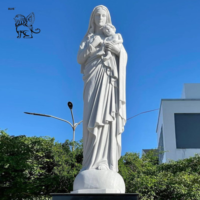Marble Mother Mary Statues Life Size Virgin Mary Statue Holding Baby Jesus Religious Handcarved Outdoor