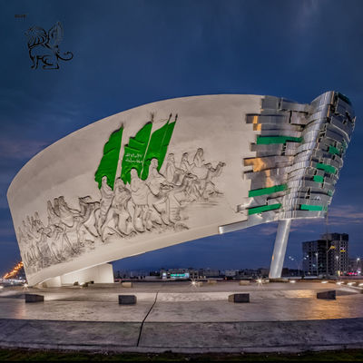 Stainless Steel 3D Wall Sculpture Landmark Saudi Arabia Metal Relief Sculptures Outdoor Large 2030 Custom