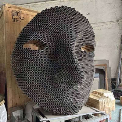 Stainless Steel Face Sculpture Abstract Metal Art Statue Modern Garden Decoration Large Outdoor