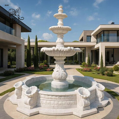 White Marble Fountains Modern 3 Tier Water Fountain Outdoor Garden Decoration Large Custom