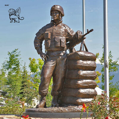 Bronze Soldier Statue Military Warrior Machine Gunner Memorial Hero Sculpture Life Size Metal Garden