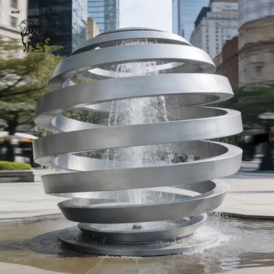 Stainless Steel Sphere Sculpture Fountain Spiral Hollow Ball Metal Garden Statues Abstract Art Large Outdoor