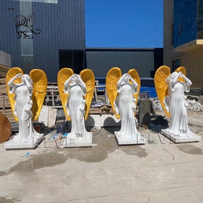 White Marble Victory Angel Statue Blow The Horn Life Size Garden Stone Greek Sculpture Outdoor Decoration