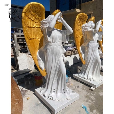 White Marble Victory Angel Statue Blow The Horn Life Size Garden Stone Greek Sculpture Outdoor Decoration