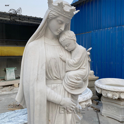 Mother Mary And Jesus Marble Sculpture Life Size White Virgin Mary Statue Stone Carving Religious Church Outdoor