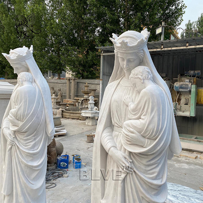Mother Mary And Jesus Marble Sculpture Life Size White Virgin Mary Statue Stone Carving Religious Church Outdoor
