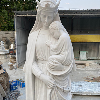 Mother Mary And Jesus Marble Sculpture Life Size White Virgin Mary Statue Stone Carving Religious Church Outdoor