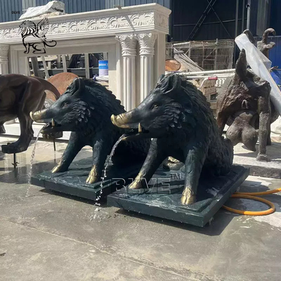 Bronze Life Size Boar Statues Fountains Metal Wild Pig Spitting Water Fountain Sculpture Decoration Garden