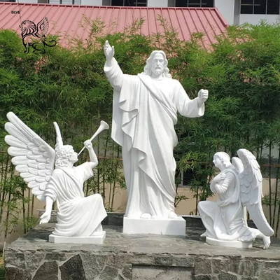 White Marble Jesus Good Shepherd Statue Life Size Christian Religious Jesus Stone Sculpture With Lamb Outdoor Church