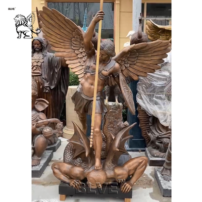 Bronze St. Michael Kills the Devil Sculpture Metal Archangel Statue Famous Religious Angel Large Western Style