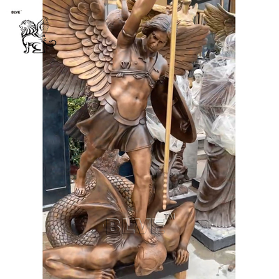 Bronze St. Michael Kills the Devil Sculpture Metal Archangel Statue Famous Religious Angel Large Western Style