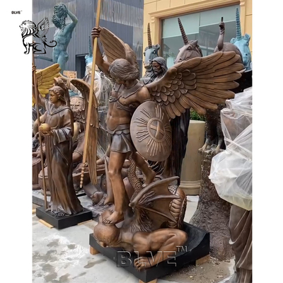 Bronze St. Michael Kills the Devil Sculpture Metal Archangel Statue Famous Religious Angel Large Western Style