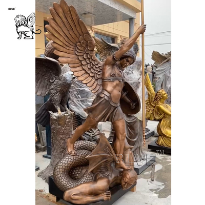 Bronze St. Michael Kills the Devil Sculpture Metal Archangel Statue Famous Religious Angel Large Western Style