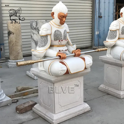 Marble Sun Wukong Sculptures Fighting Holy Buddha Monkey King Stone Statue Chinese Home Decor
