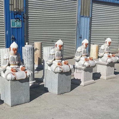 Marble Sun Wukong Sculptures Fighting Holy Buddha Monkey King Stone Statue Chinese Home Decor