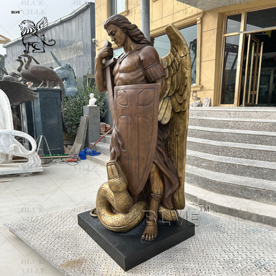 Bronze St Saint Michael Statue Archangel Sculpture Slaying Snake Brass Metal Angel Warrior Outdoor Life Size