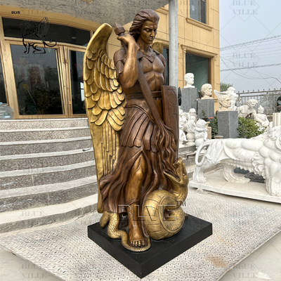 Bronze St Saint Michael Statue Archangel Sculpture Slaying Snake Brass Metal Angel Warrior Outdoor Life Size