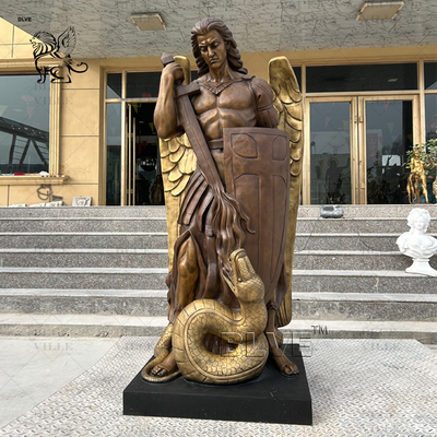Bronze St Saint Michael Statue Archangel Sculpture Slaying Snake Brass Metal Angel Warrior Outdoor Life Size
