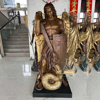 Bronze St Saint Michael Statue Archangel Sculpture Slaying Snake Brass Metal Angel Warrior Outdoor Life Size