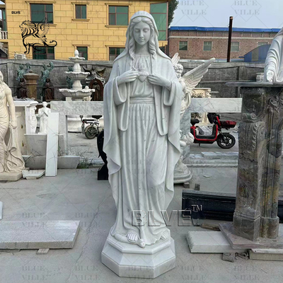 Marble Virgin Mary Statue Sacred Heart White Stone Carvings and Sculptures Life Size Christian Religious