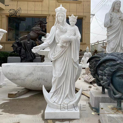 Marble Virgin Mary Statue Sacred Heart White Stone Carvings and Sculptures Life Size Christian Religious