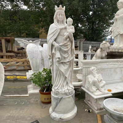 Marble Virgin Mary Statue Sacred Heart White Stone Carvings and Sculptures Life Size Christian Religious