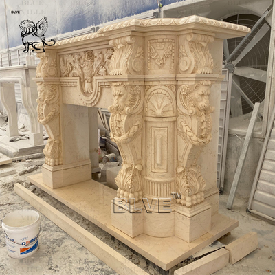 Marble Fireplace Stone Lions French Style Fireplace Mantel Beige Travertine Luxury Home Decor Modern Design