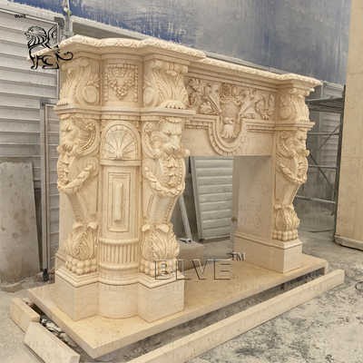 Marble Fireplace Stone Lions French Style Fireplace Mantel Beige Travertine Luxury Home Decor Modern Design