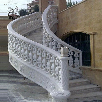 White Marble Stair Balusters Handrail Luxury Spiral French Balcony Railing Design Decorative Outdoor Villa