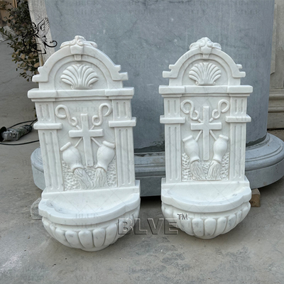 Marble Church Baptismal Font Catholic Holy Water Font Wall Hanging Fountain White Stone Handcarved
