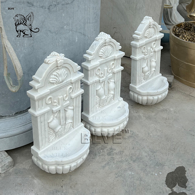 Marble Church Baptismal Font Catholic Holy Water Font Wall Hanging Fountain White Stone Handcarved