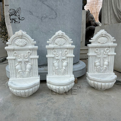 Marble Church Baptismal Font Catholic Holy Water Font Wall Hanging Fountain White Stone Handcarved