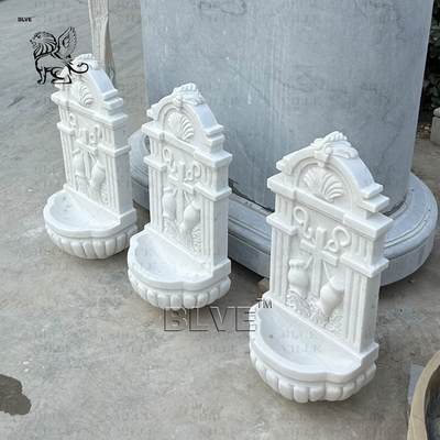 Marble Church Baptismal Font Catholic Holy Water Font Wall Hanging Fountain White Stone Handcarved
