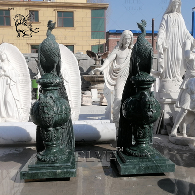 Green Marble Peacock Statue Sculpture Life Size Natural Stone Carvings Animal Sculptures Garden Home Decoration