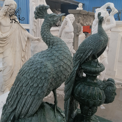 Green Marble Peacock Statue Sculpture Life Size Natural Stone Carvings Animal Sculptures Garden Home Decoration