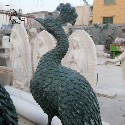 Green Marble Peacock Statue Sculpture Life Size Natural Stone Carvings Animal Sculptures Garden Home Decoration