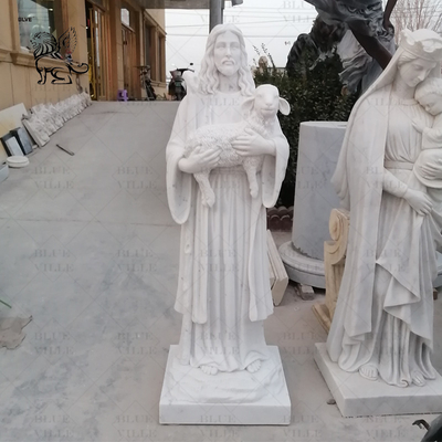 Bronze Shepherd Jesus Statue Holding Lamb Sculpture Christian Religious Life Size Metal Church Casting