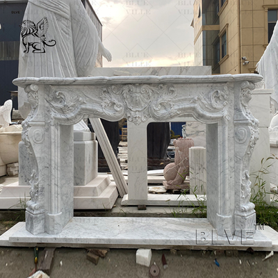White Marble Fireplace Mantel Stone Carving Fireplace Surround European Style Indoor Home Decor Modern Design