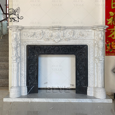 White Marble Fireplace Mantel Stone Carving Fireplace Surround European Style Indoor Home Decor Modern Design