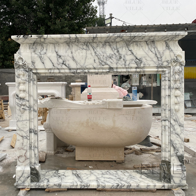 White Marble Fireplace Mantel Stone Carving Fireplace Surround European Style Indoor Home Decor Modern Design