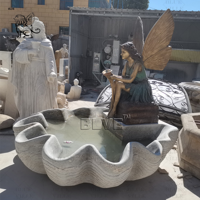 Brass Garden Fairy Statues Bronze Fountain Marble Shell Pool Fountains Metal Art Life Size Decorative Outdoor