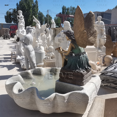 Brass Garden Fairy Statues Bronze Fountain Marble Shell Pool Fountains Metal Art Life Size Decorative Outdoor