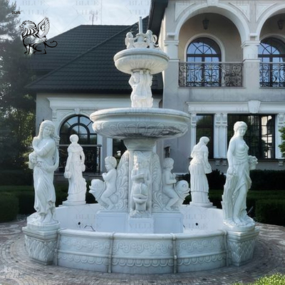 Marble Woman Pouring Water Fountain Outdoor White Stone Yard Naked Lady Fountains Handcarved Italian Garden