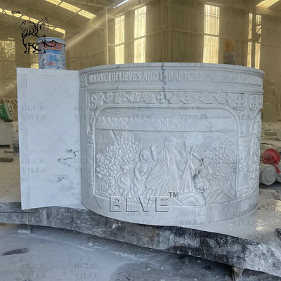Marble Holy Water Font Baptism Natural Stone Religious Saint Baptismal Hand Carved Catholic Church